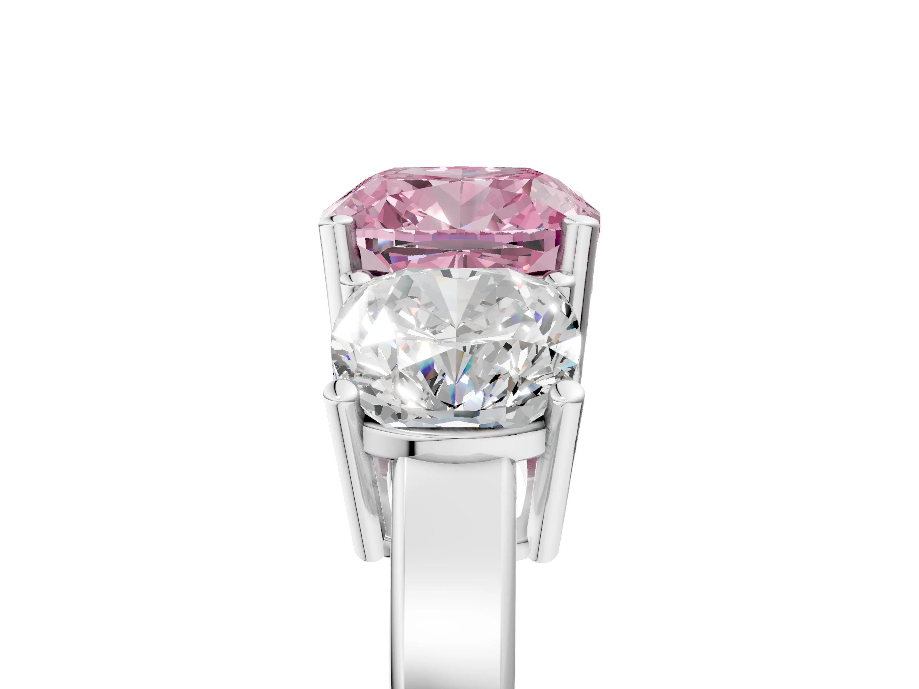 White gold Three-Stone Fancy Pink Cushion Cut Cut Diamond Engagement Ring with Flat Band and Four-Prong Setting_5