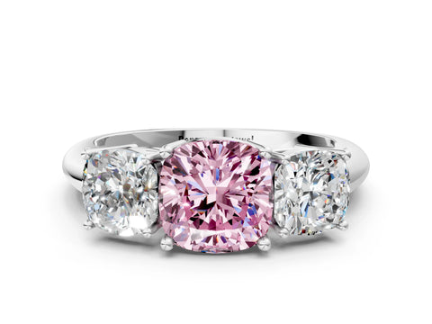 White gold Three-Stone Fancy Pink Cushion Cut Cut Diamond Engagement Ring with Prong Setting on a White Gold Band_12