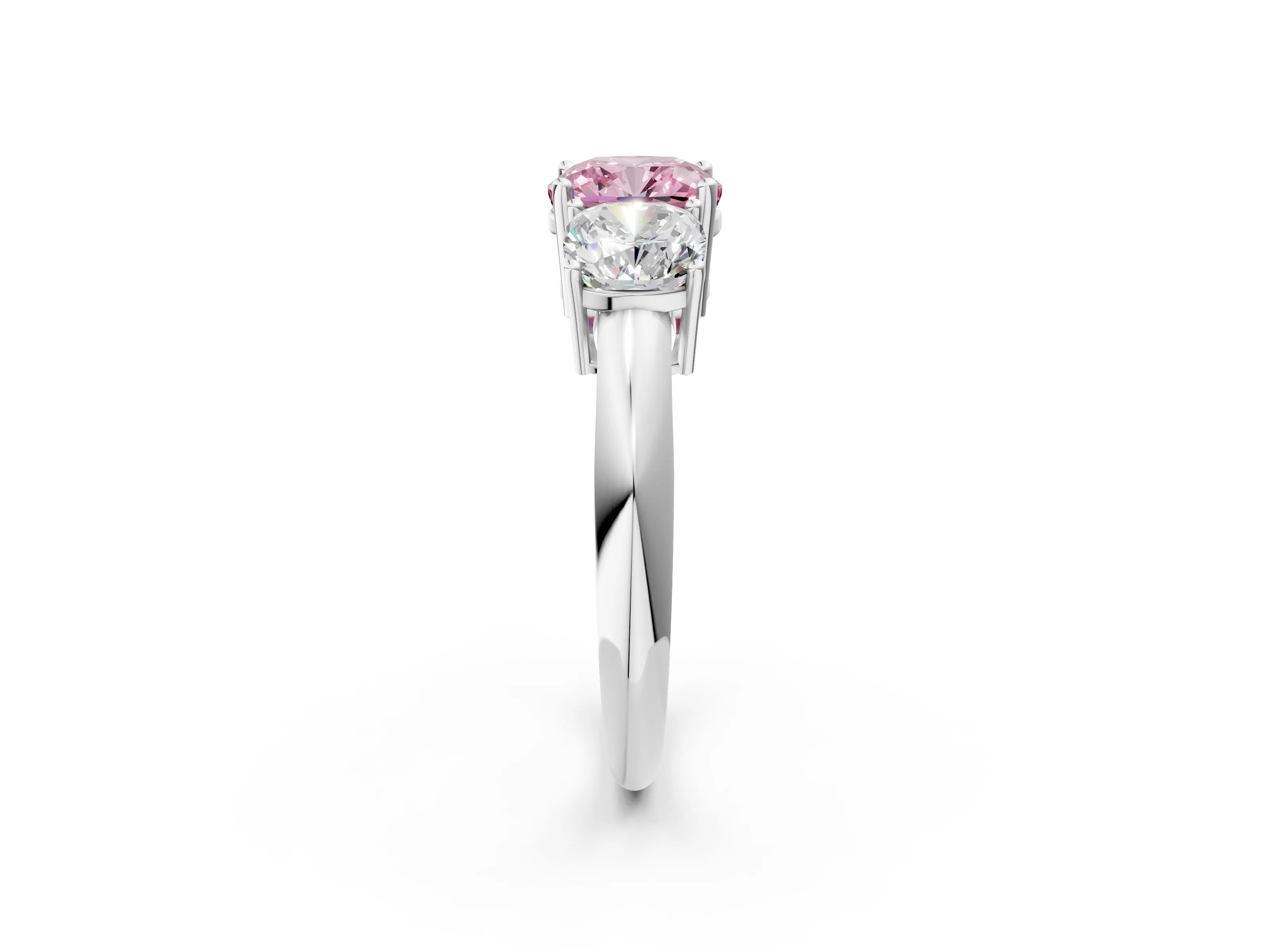 White gold Three-Stone Fancy Pink Cushion Cut Cut Diamond Engagement Ring with Prong Setting on a White Gold Band_14