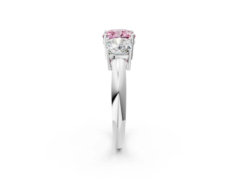 White gold Three-Stone Fancy Pink Cushion Cut Cut Diamond Engagement Ring with Prong Setting on a White Gold Band_14