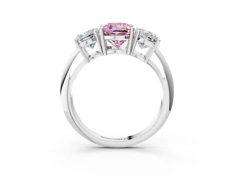 White gold Three-Stone Fancy Pink Cushion Cut Cut Diamond Engagement Ring with Prong Setting on a White Gold Band_15