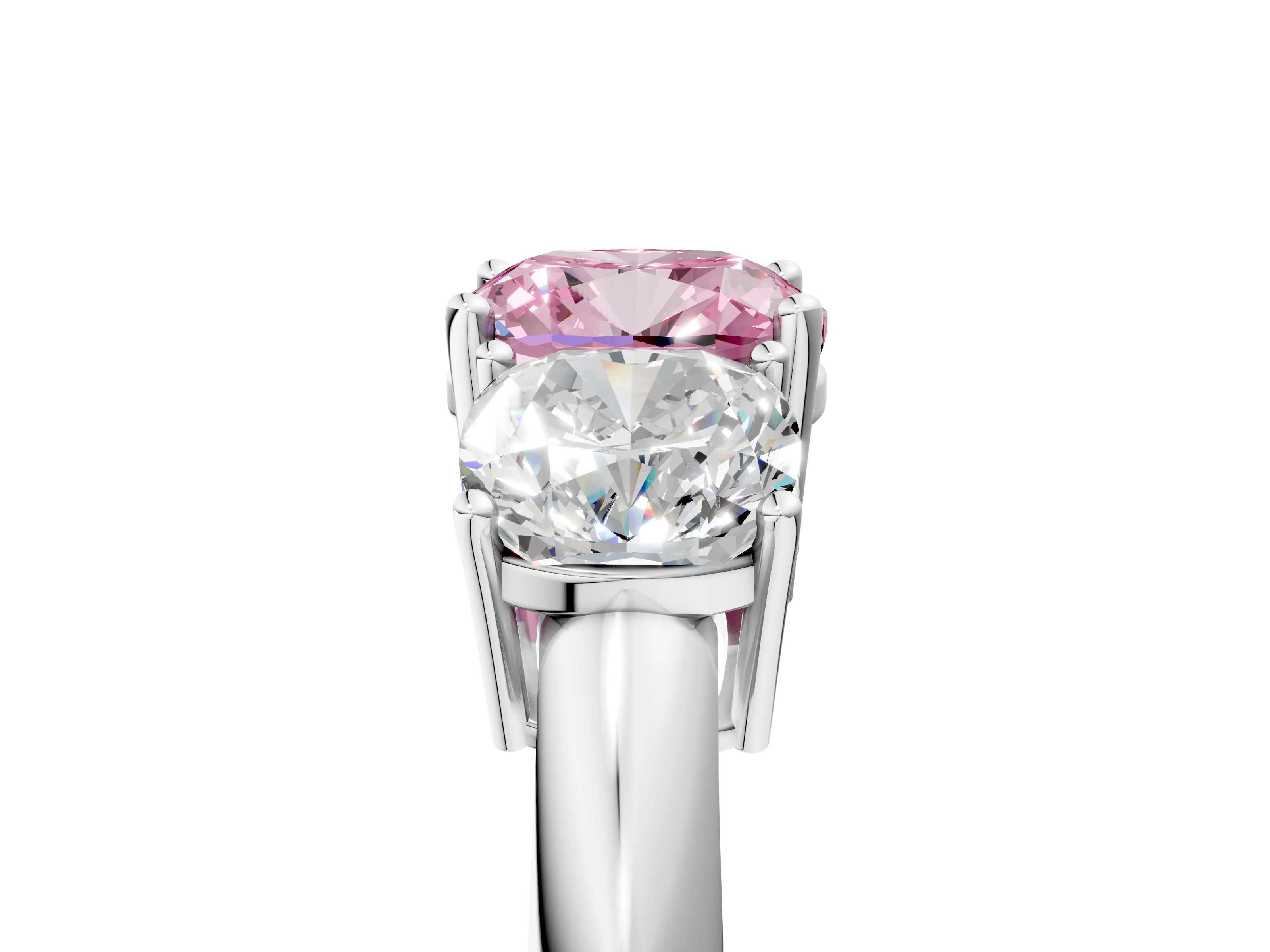 White gold Three-Stone Fancy Pink Cushion Cut Cut Diamond Engagement Ring with Prong Setting on a White Gold Band_17