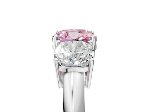 White gold Three-Stone Fancy Pink Cushion Cut Cut Diamond Engagement Ring with Prong Setting on a White Gold Band_17