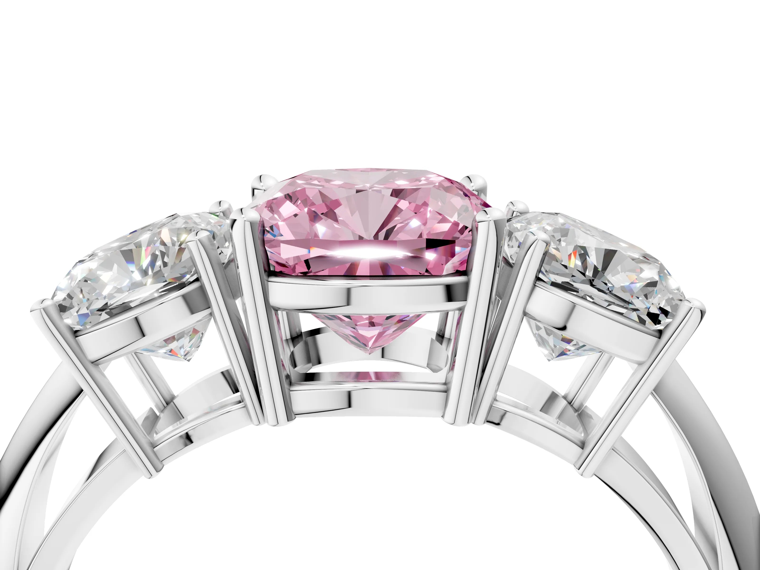 White gold Three-Stone Fancy Pink Cushion Cut Cut Diamond Engagement Ring with Prong Setting on a White Gold Band_40