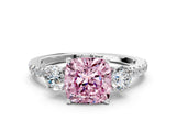 White gold Three-Stone Fancy Pink Cushion Cut Cut Diamond Pavé Band with Prong Setting_33