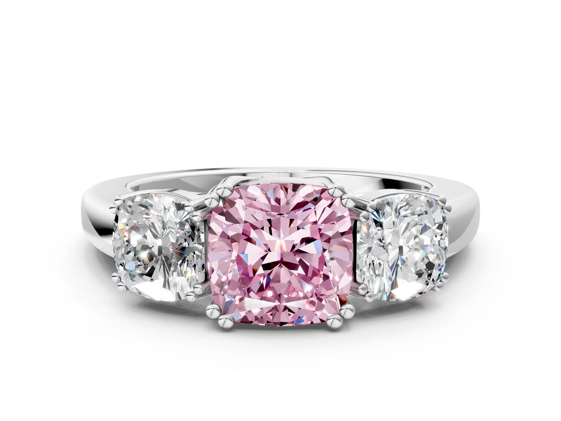 White gold Three-Stone Fancy Pink Cushion Cut Cut Diamond Ring with Channel Set Band and Four-Prong Setting_12