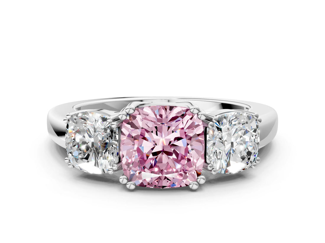 White gold Three-Stone Fancy Pink Cushion Cut Cut Diamond Ring with Channel Set Band and Four-Prong Setting_24