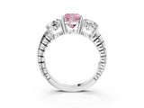 White gold Three-Stone Fancy Pink Cushion Cut Cut Diamond Ring with Channel-Set Band and Prong Setting_3