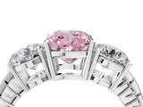 White gold Three-Stone Fancy Pink Cushion Cut Cut Diamond Ring with Channel-Set Band and Prong Setting_4