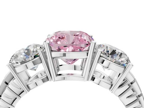 White gold Three-Stone Fancy Pink Cushion Cut Cut Diamond Ring with Channel-Set Band and Prong Setting_4
