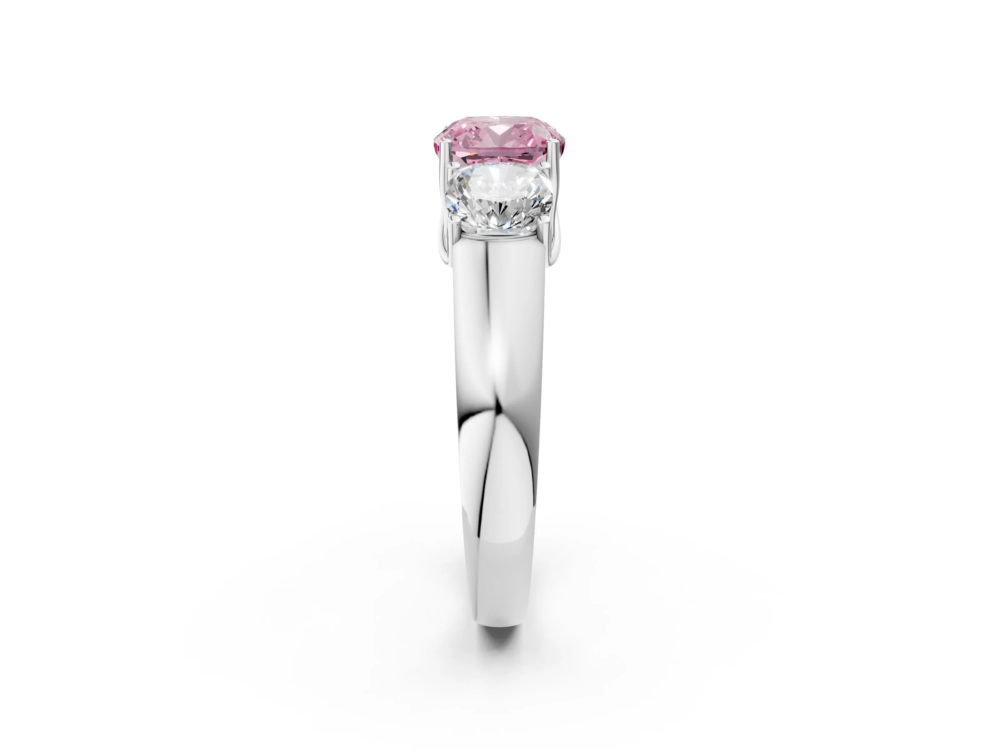 White gold Three-Stone Fancy Pink Cushion Cut Cut Diamond Ring with Prong Setting and Classic Band_2
