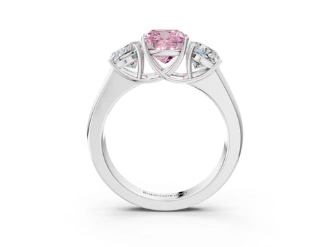 White gold Three-Stone Fancy Pink Cushion Cut Cut Diamond Ring with Prong Setting and Classic Band_3