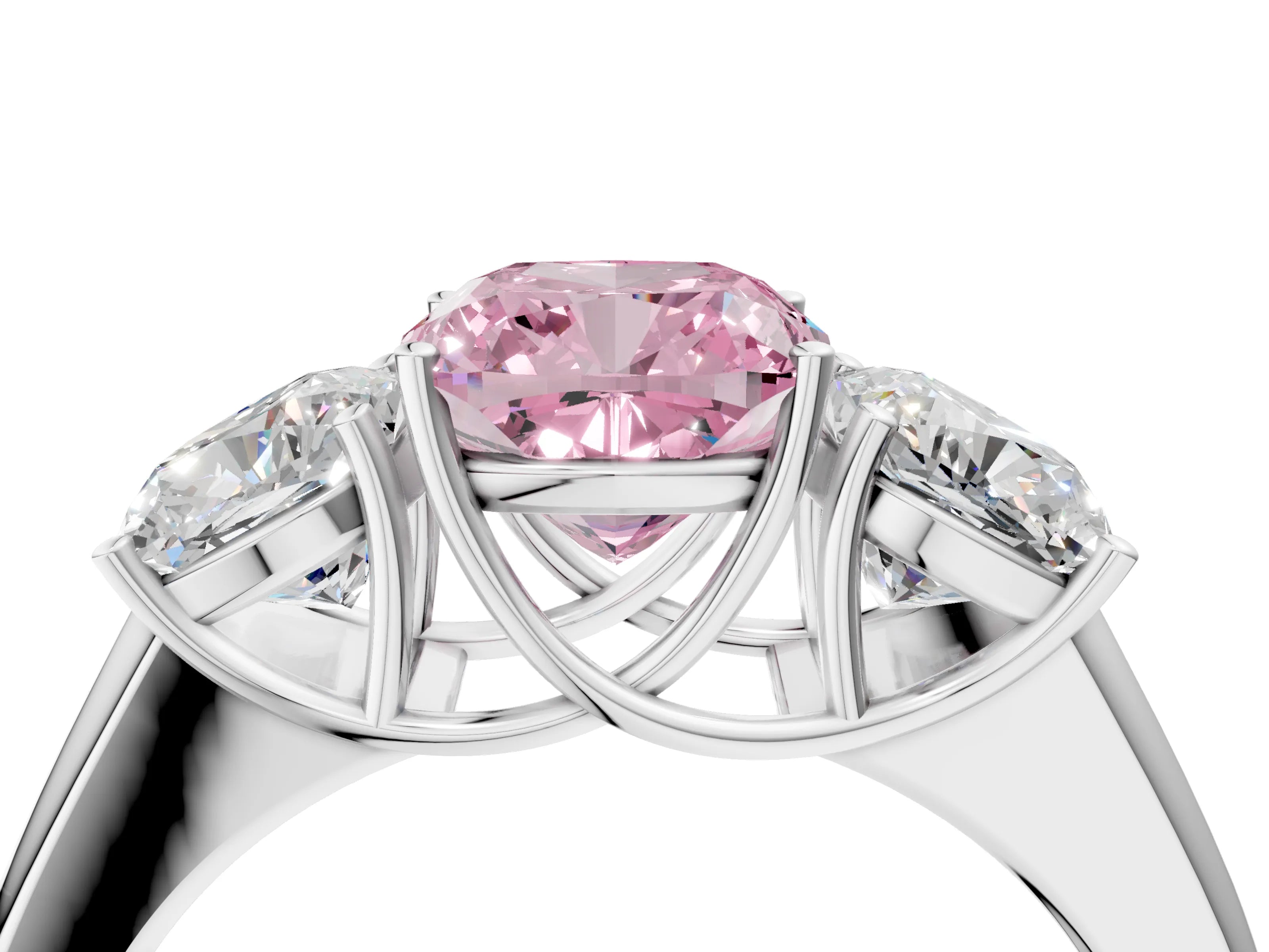 White gold Three-Stone Fancy Pink Cushion Cut Cut Diamond Ring with Prong Setting and Classic Band_4