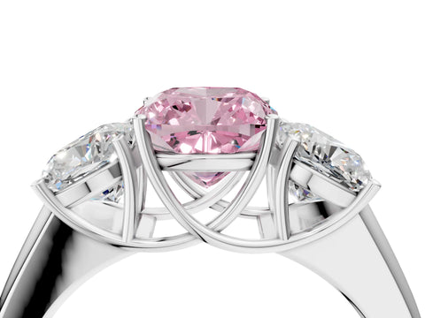 White gold Three-Stone Fancy Pink Cushion Cut Cut Diamond Ring with Prong Setting and Classic Band_4