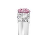 White gold Three-Stone Fancy Pink Cushion Cut Cut Diamond Ring with Prong Setting and Classic Band_5