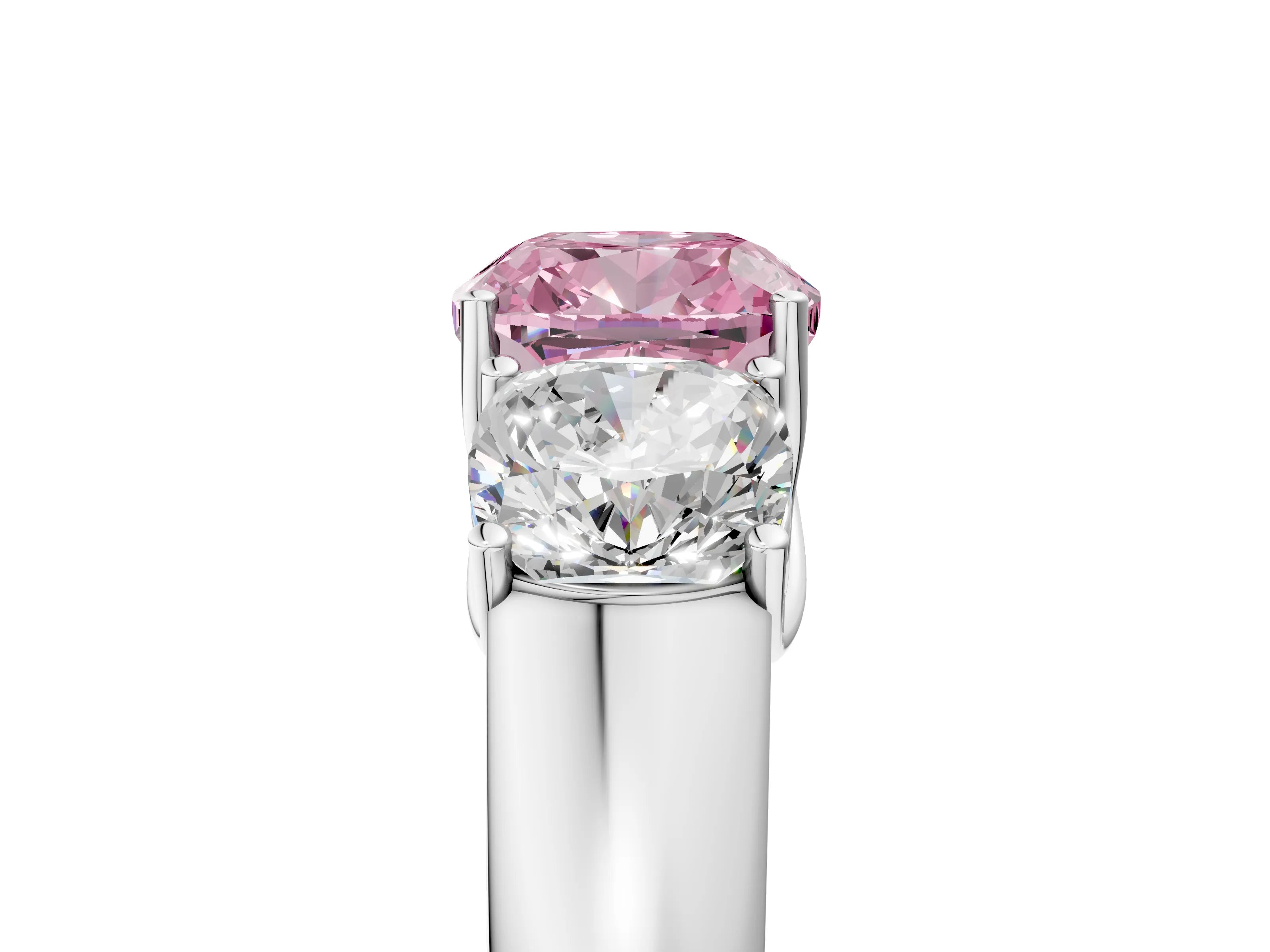 White gold Three-Stone Fancy Pink Cushion Cut Cut Diamond Ring with Prong Setting and Classic Band_5