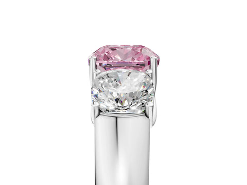 White gold Three-Stone Fancy Pink Cushion Cut Cut Diamond Ring with Prong Setting and Classic Band_5