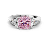 White gold Three-Stone Fancy Pink Cushion Cut Cut Diamond Ring with Trillion Side Stones and Four-Prong Setting_11