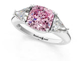 White gold Three-Stone Fancy Pink Cushion Cut Cut Diamond Ring with Trillion Side Stones and Four-Prong Setting_12