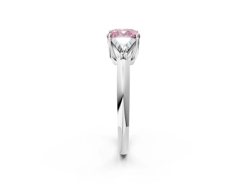 White gold Three-Stone Fancy Pink Cushion Cut Cut Diamond Ring with Trillion Side Stones and Four-Prong Setting_13
