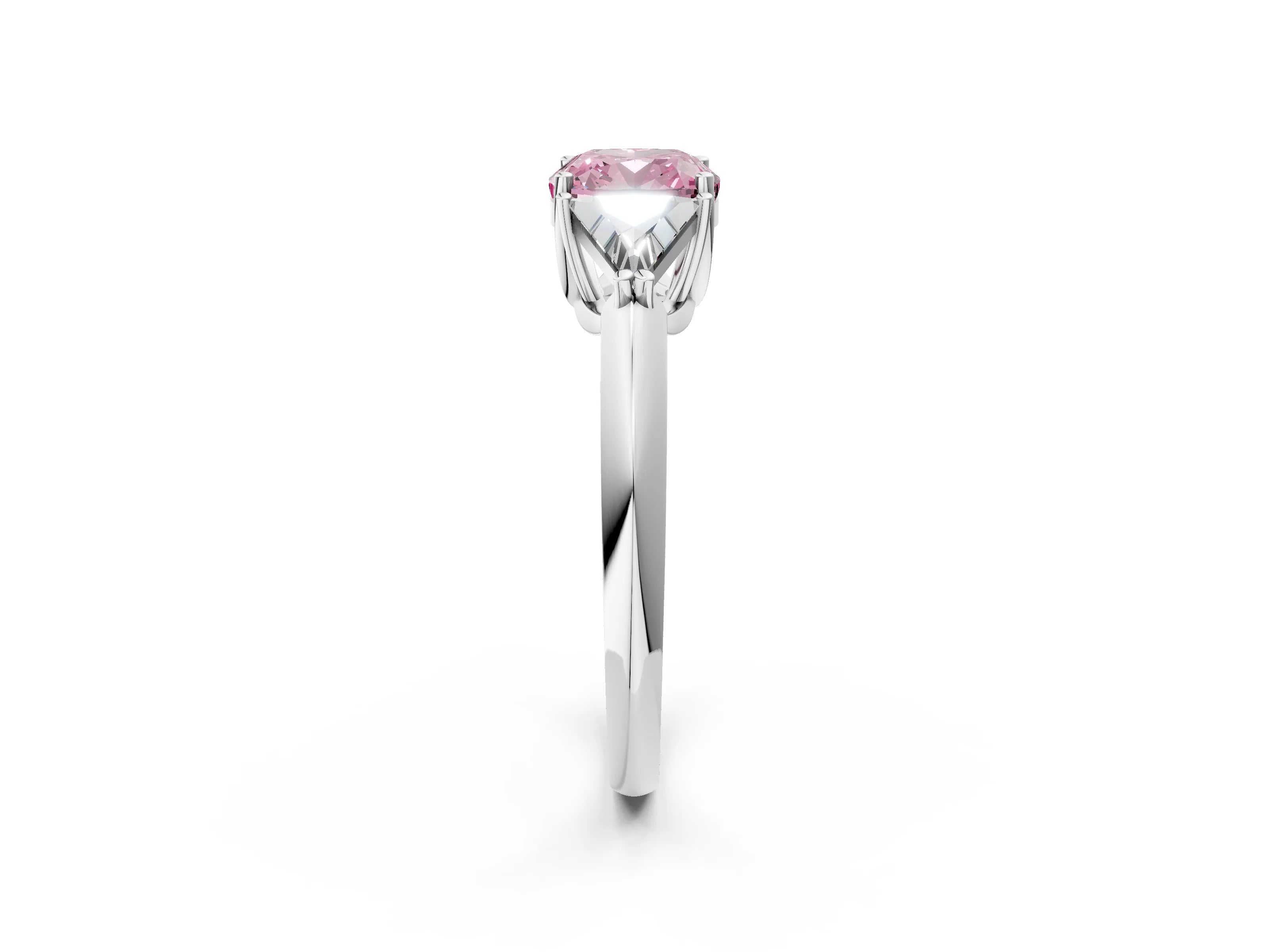 White gold Three-Stone Fancy Pink Cushion Cut Cut Diamond Ring with Trillion Side Stones and Four-Prong Setting_13