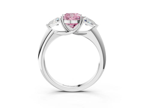 White gold Three-Stone Fancy Pink Cushion Cut Cut Diamond Ring with Trillion Side Stones and Four-Prong Setting_14