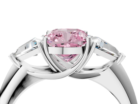 White gold Three-Stone Fancy Pink Cushion Cut Cut Diamond Ring with Trillion Side Stones and Four-Prong Setting_15