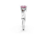 White gold Three-Stone Fancy Pink Cushion Cut Cut Diamond Ring with Trillion Side Stones on a Split Shank Band_14