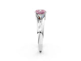 White gold Three-Stone Fancy Pink Cushion Cut Cut Diamond Ring with Trillion Side Stones on a Split Shank Band_2