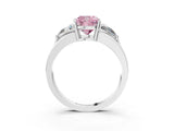 White gold Three-Stone Fancy Pink Cushion Cut Cut Diamond Ring with Trillion Side Stones on a Split Shank Band_3