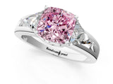 White gold Three-Stone Fancy Pink Cushion Cut Cut Diamond Ring with Trillion Side Stones on a Split Shank Band_7