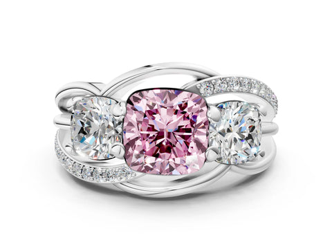 White gold Three-Stone Fancy Pink Cushion Cut Cut Diamond Split Shank Prong Set Ring_12