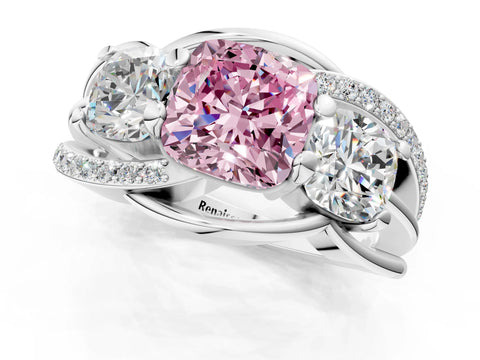 White gold Three-Stone Fancy Pink Cushion Cut Cut Diamond Split Shank Prong Set Ring_13