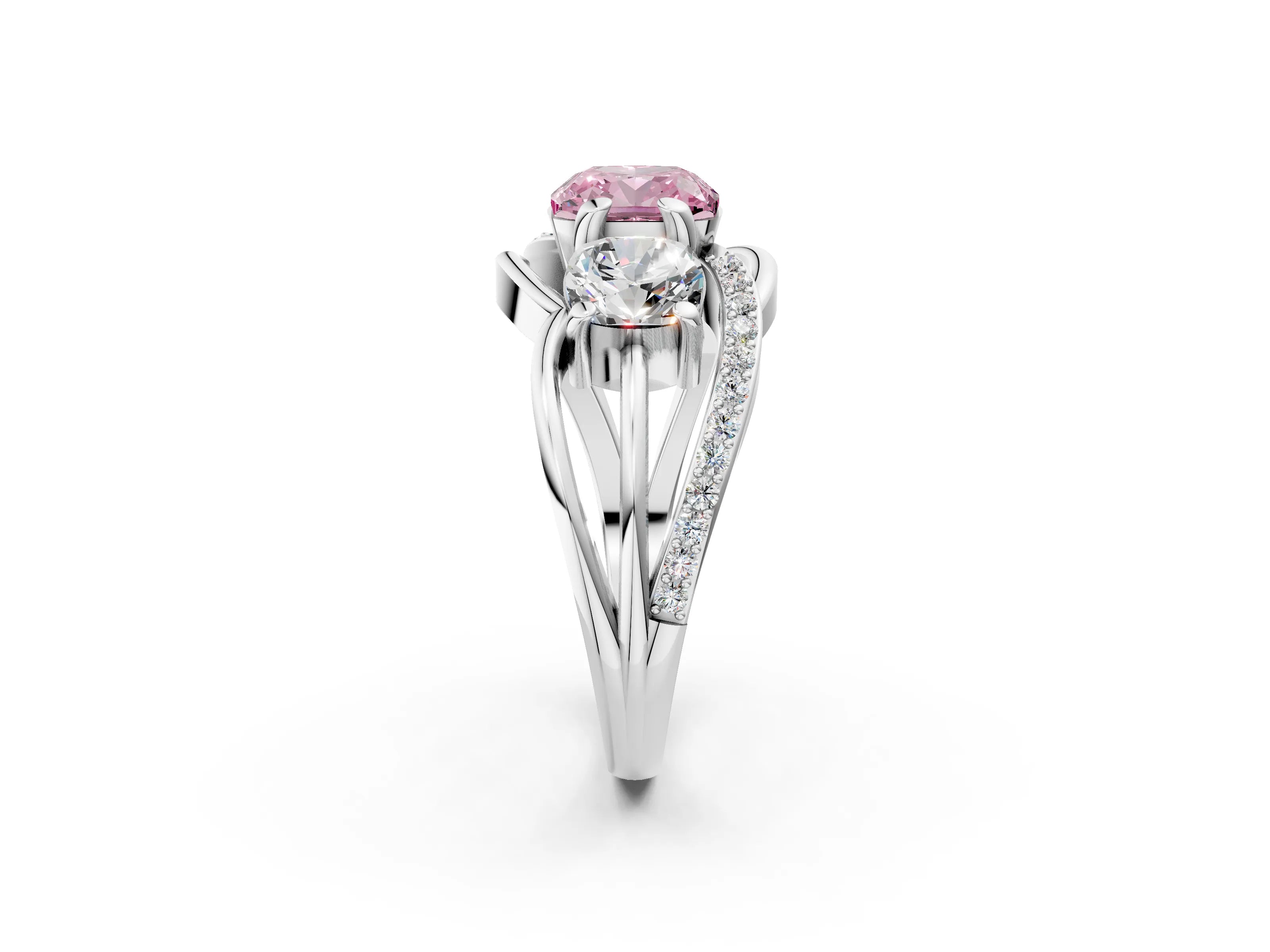 White gold Three-Stone Fancy Pink Cushion Cut Cut Diamond Split Shank Prong Set Ring_14