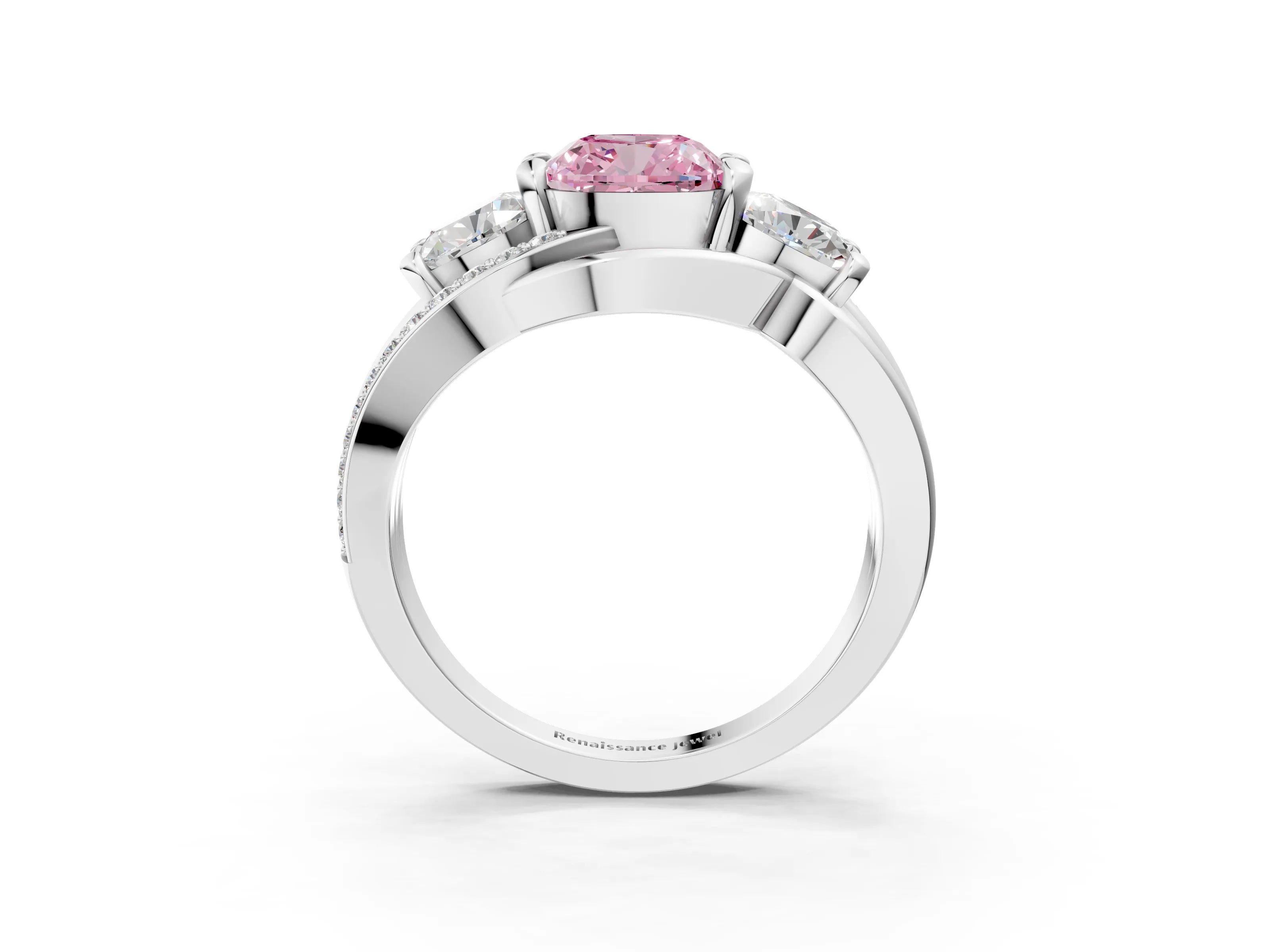 White gold Three-Stone Fancy Pink Cushion Cut Cut Diamond Split Shank Prong Set Ring_15