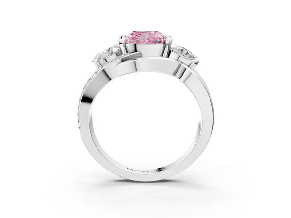 White gold Three-Stone Fancy Pink Cushion Cut Cut Diamond Split Shank Prong Set Ring