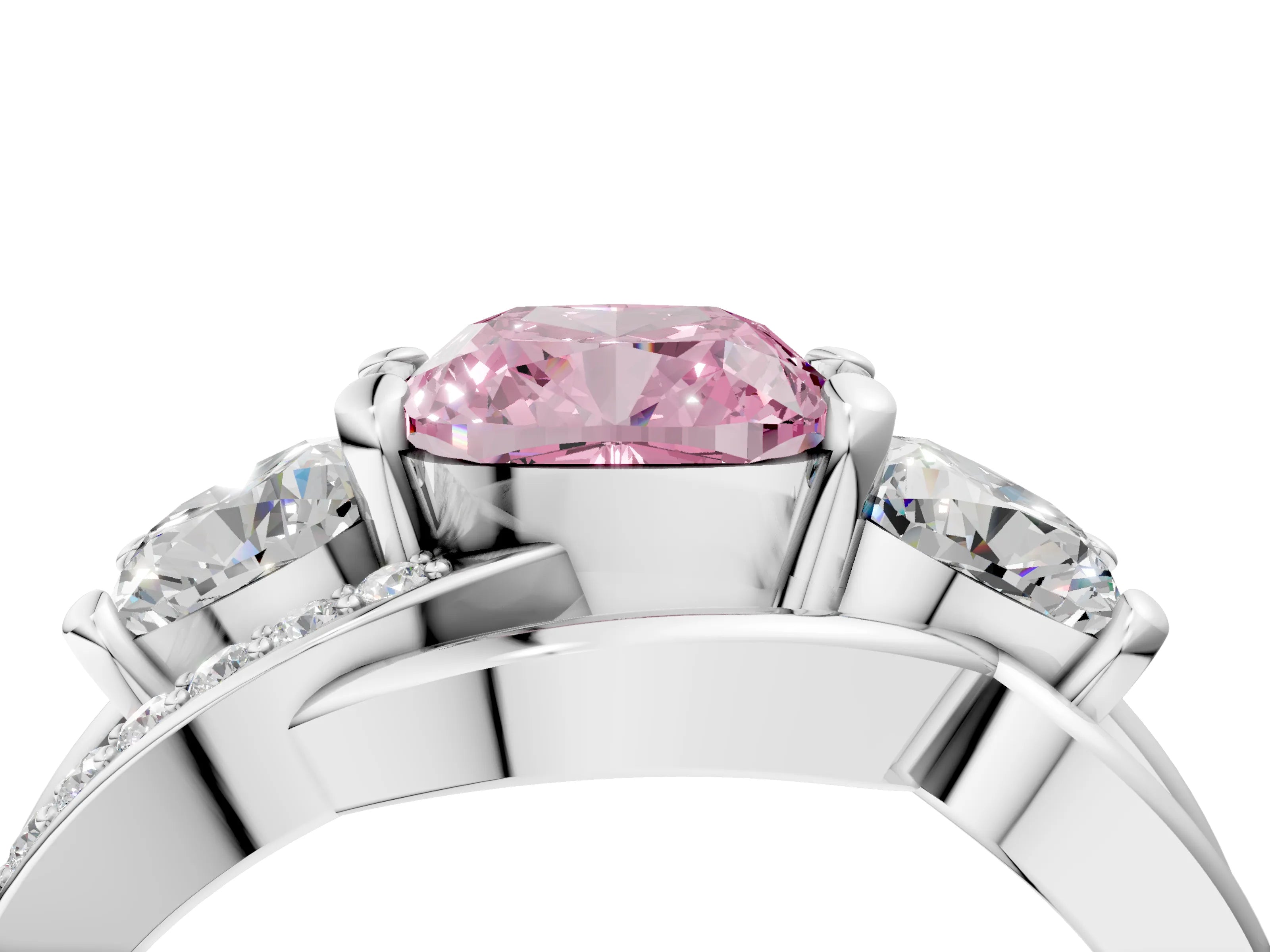 White gold Three-Stone Fancy Pink Cushion Cut Cut Diamond Split Shank Prong Set Ring_16