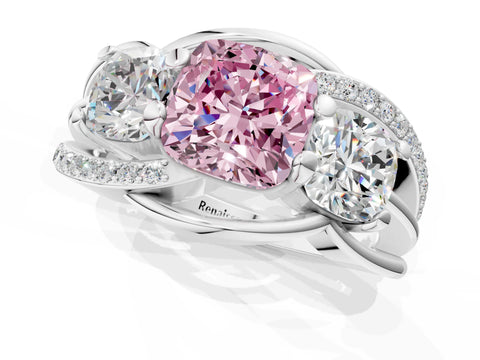 White gold Three-Stone Fancy Pink Cushion Cut Cut Diamond Split Shank Prong Set Ring_1