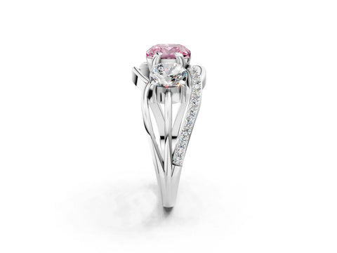 White gold Three-Stone Fancy Pink Cushion Cut Cut Diamond Split Shank Prong Set Ring_2