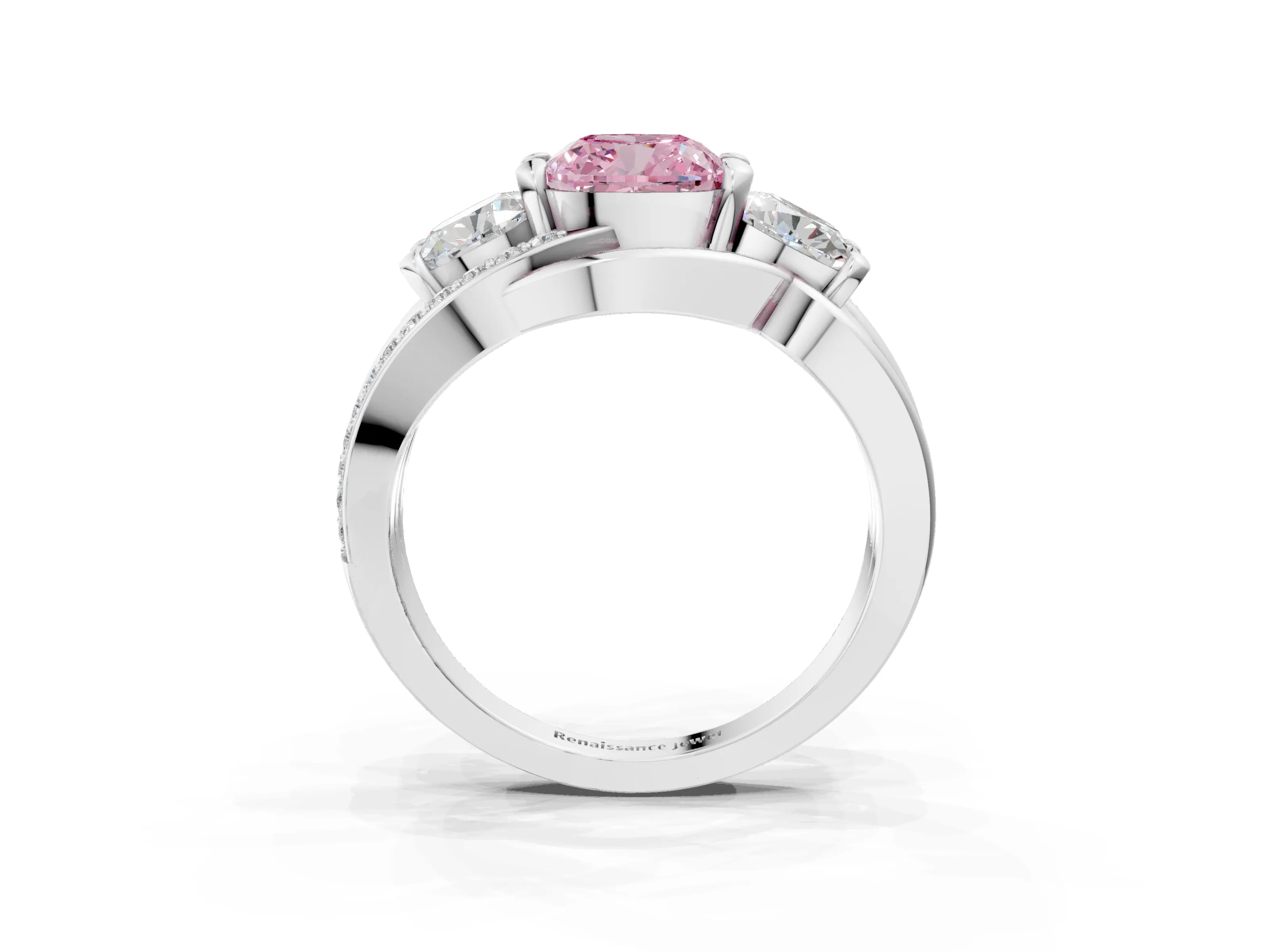 White gold Three-Stone Fancy Pink Cushion Cut Cut Diamond Split Shank Prong Set Ring_3