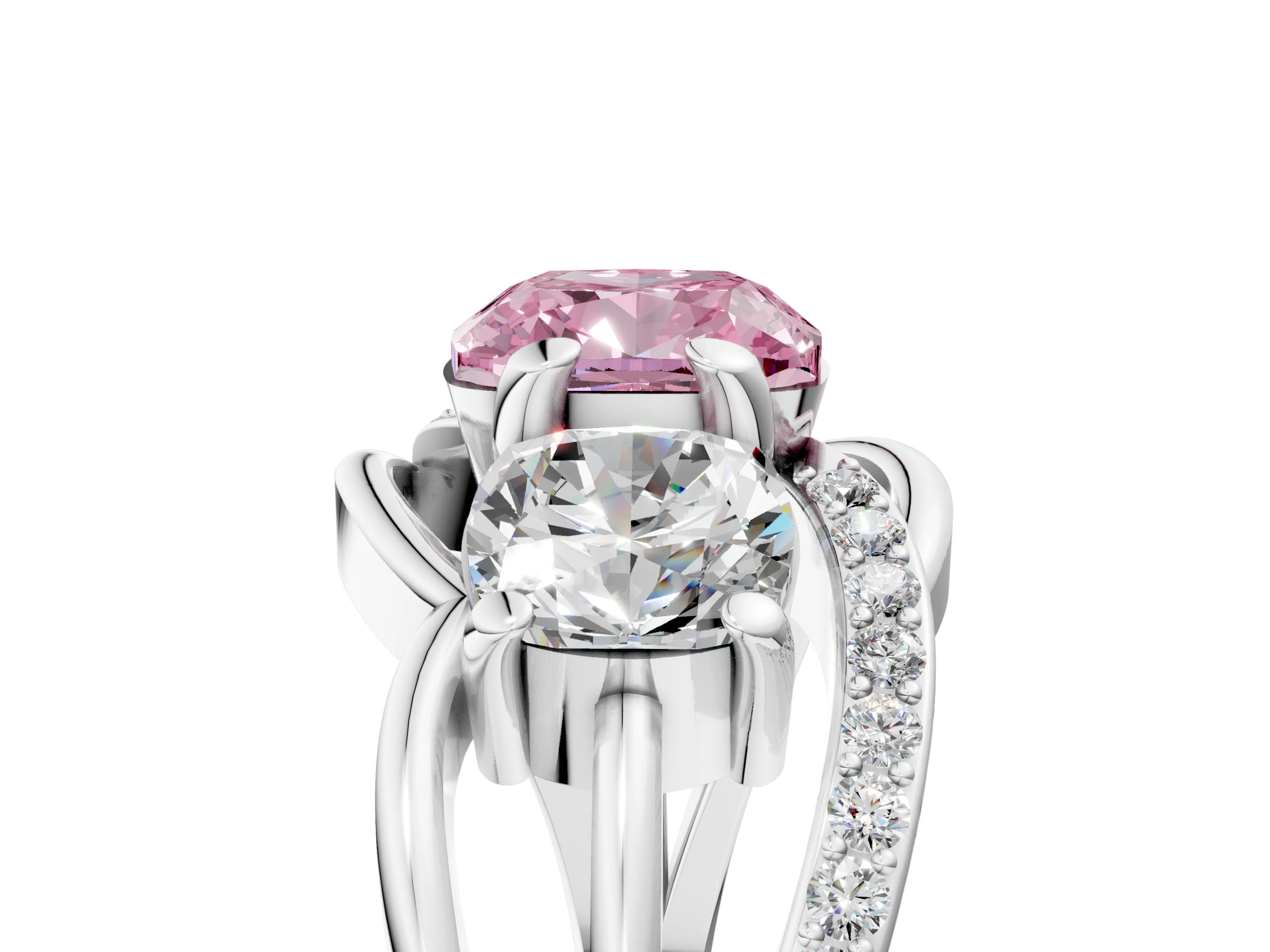 White gold Three-Stone Fancy Pink Cushion Cut Cut Diamond Split Shank Prong Set Ring_5