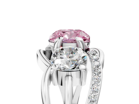 White gold Three-Stone Fancy Pink Cushion Cut Cut Diamond Split Shank Prong Set Ring_5