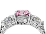 White gold Three-Stone Fancy Pink Cushion Cut Cut Milgrain Band Prong Setting Ring_10