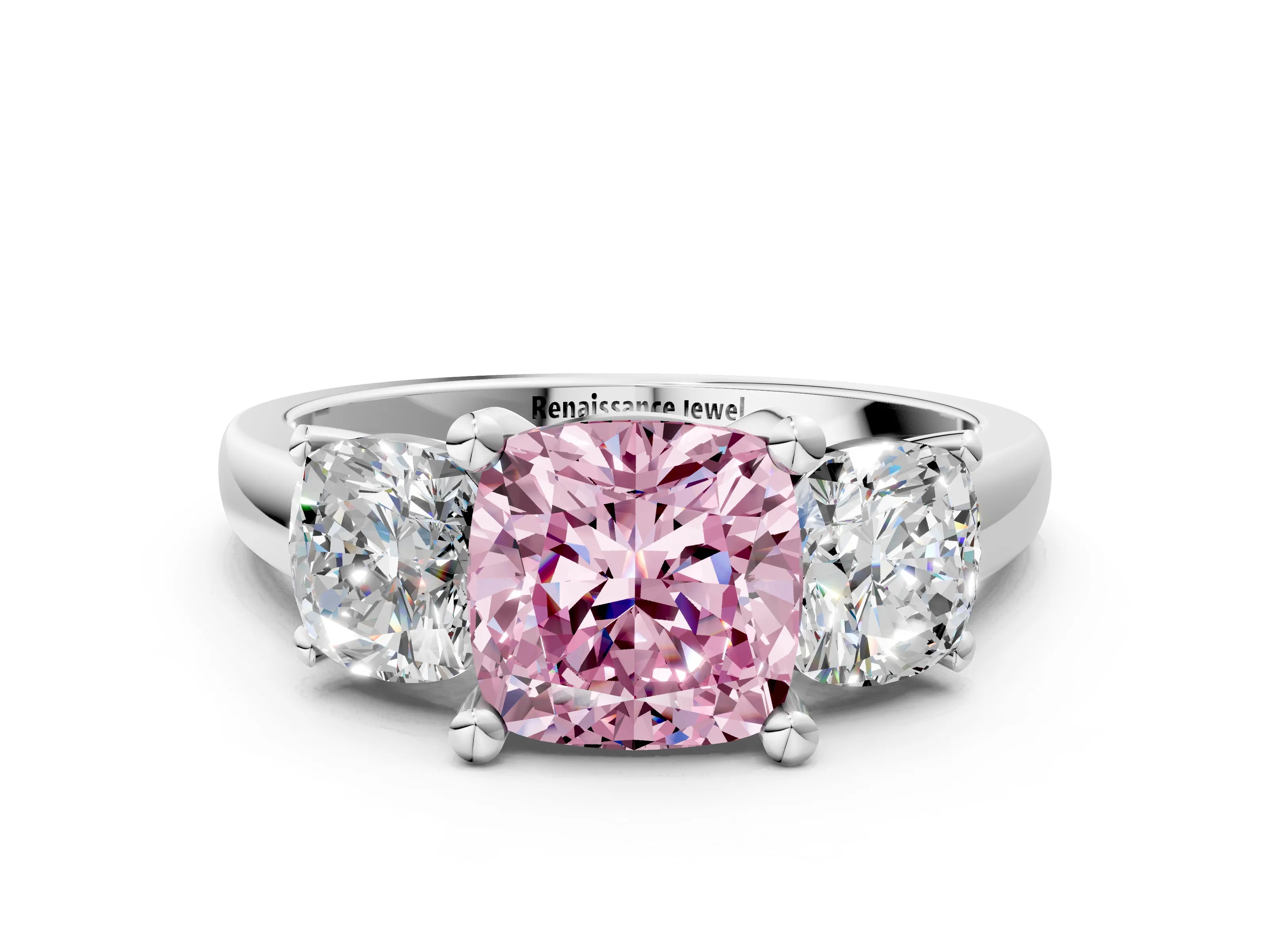 White gold Three-Stone Fancy Pink Cushion Cut Cut Solitaire Ring with Classic Prong Setting_12