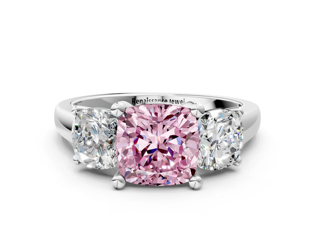 White gold Three-Stone Fancy Pink Cushion Cut Cut Solitaire Ring with Classic Prong Setting_12