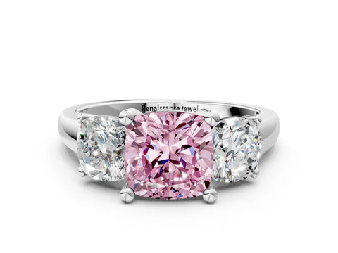 White gold Three-Stone Fancy Pink Cushion Cut Cut Solitaire Ring with Classic Prong Setting_12