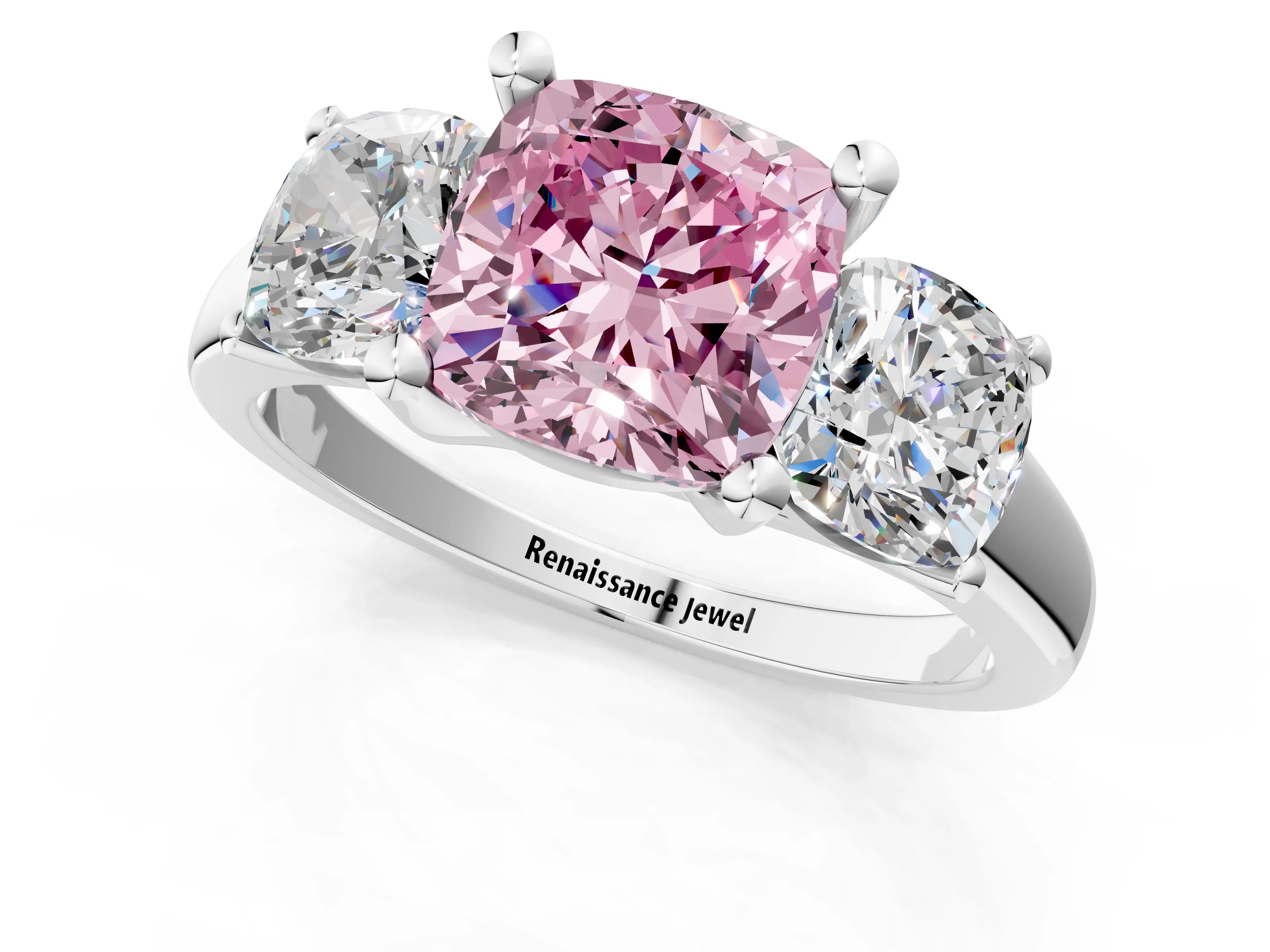 White gold Three-Stone Fancy Pink Cushion Cut Cut Solitaire Ring with Classic Prong Setting_13