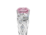 White gold Three-Stone Fancy Pink Cushion Cut Diamond Braided Band Ring with Four-Prong Setting_25