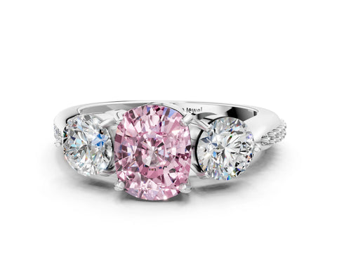White gold Three-Stone Fancy Pink Cushion Cut Diamond Channel Set Engagement Ring with Prong Setting_24