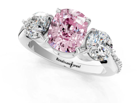 White gold Three-Stone Fancy Pink Cushion Cut Diamond Channel Set Engagement Ring with Prong Setting_25